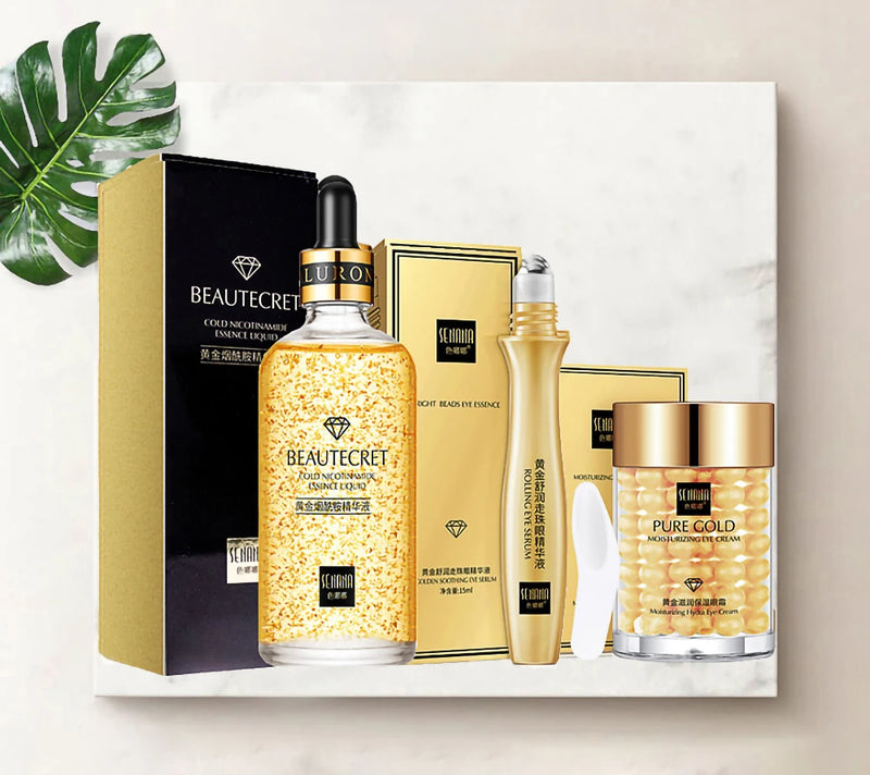 Conjunto de cuidados com a pele 24K Gold Niacinamida Soro Facial Antienvelhecimento Produtos para a Pele Remover Olheiras Creme de Colágeno para os Olhos Kit de Cuidados com a Pele