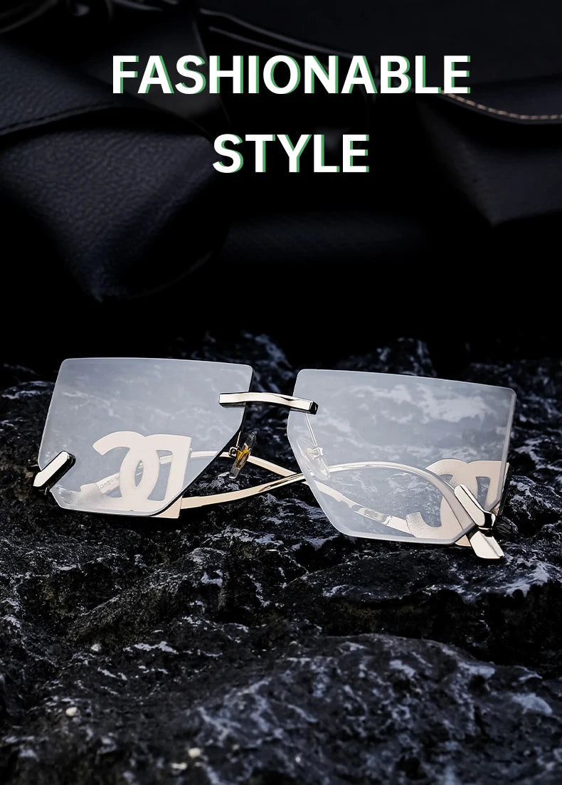Óculos de sol quadrados sem aro punk femininos, armação de metal, design de marca de luxo, óculos retrô para mulheres, proteção UV400, 2025
