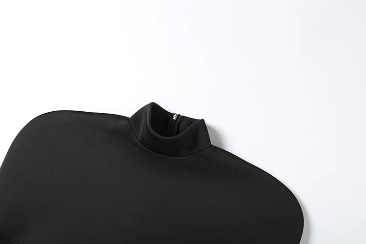 Nibber Simple Two Pieces Crop Tops Women Turtleneck Zipper Shoulder Pads Tops+o-Neck Long-Sleeve Glove t-Shirts Sexy Streetwear