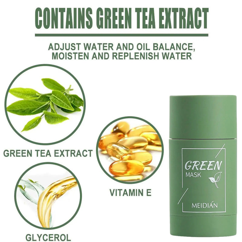 Máscara Facial Original Removedora de Cravos e Chá Verde Sólida, Trata Acne, Manchas e Pontos Pretos, Creme em Bastão para Limpeza, Diminui Poros e Cuidados com a Pele