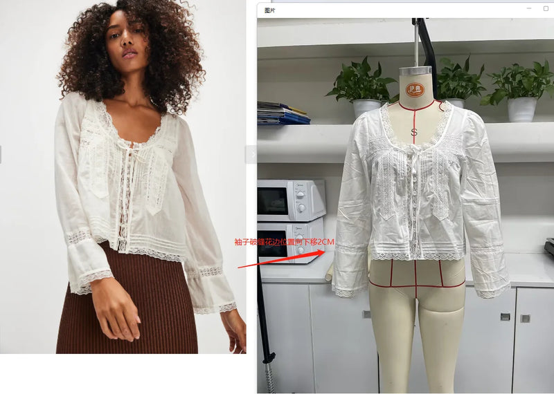 Blusa feminina Combhasaki Y2K Fairy, manga comprida, gola quadrada, patchwork de renda, amarração frontal transparente, blusa curta com botões