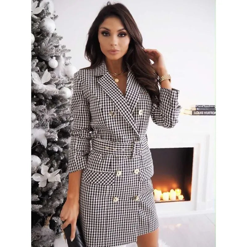 24 year popular eBay AliExpress Wish autumn and winter popular long sleeved belt colored suit dress jacket dress
