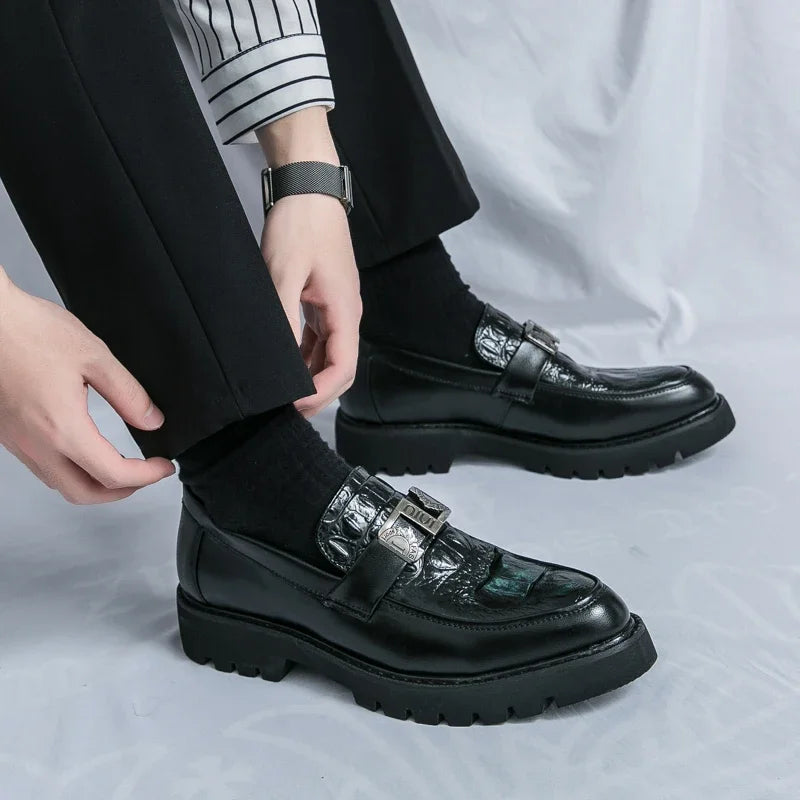 Mens Loafers Party Business Thick Soled Men Leather Shoes Dress Platform Shoes Comfortable Fashion New Casual Shoes for Men