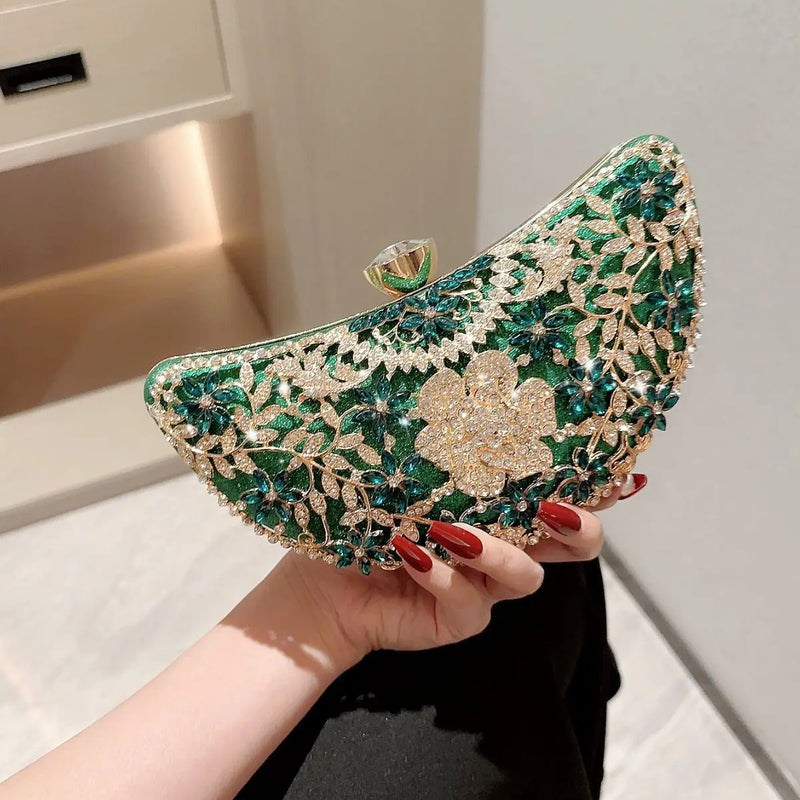 Diamond Women Clutch Luxury Evening Bags Bridal Crystal Flower Banquet Chain Shoulder Handbags Purses Wedding Party Dinner Bag