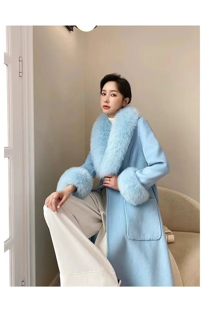 Luxury 2025 Real Fox Fur Collar And Cuffs Set for Women Winter Neck Warmer Fashion Scarf ShawlS Wrap Combo Large Size Furry Fur