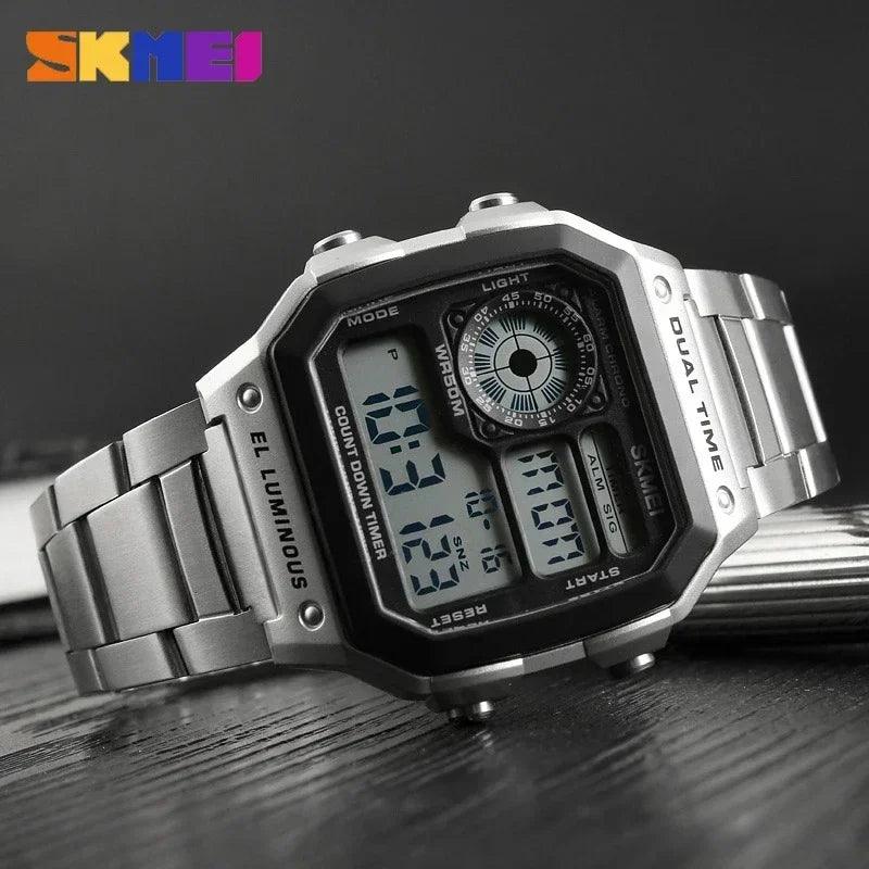 SKMEI 1335 Stainless Steel Strap Digital Watch reloj hombre Sport Watch Men 5Bar Waterproof Watches - CRAVO ROSE