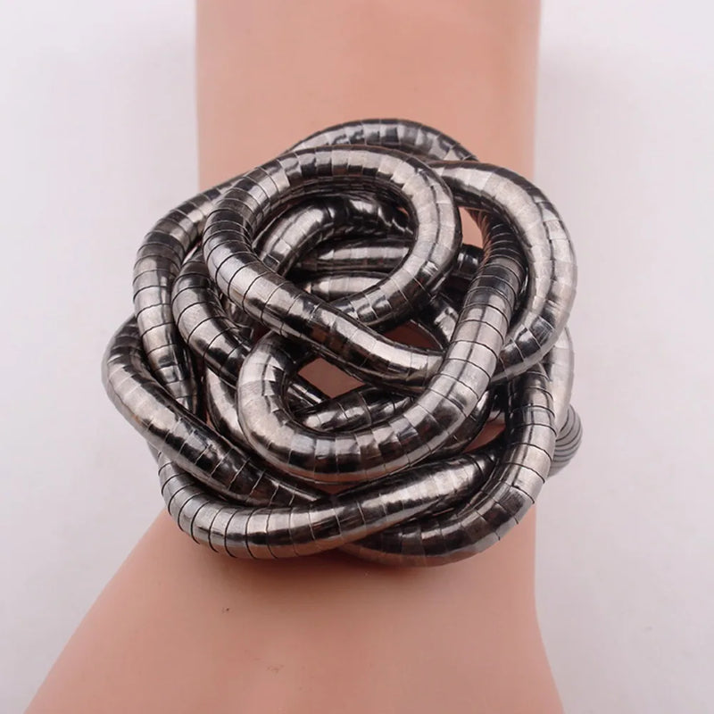 Colar de cobra dobrável em liga metálica, presente criativo, cor prata, gargantilha flexível giratória, acessórios de joias punk, pulseira