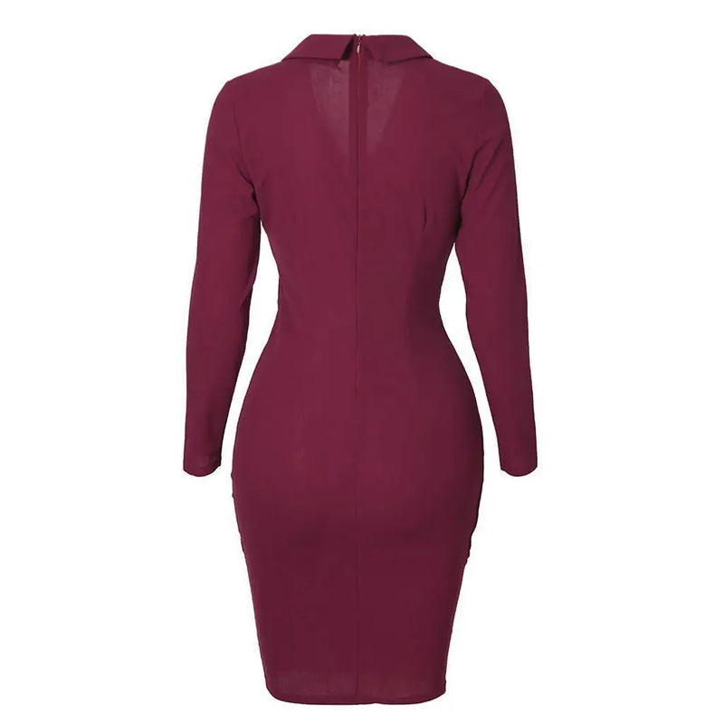 Vestido Midi Escritório Senhora Manga Longa Vestidos Finos Elegantes Bodycon Trabalho Negócios Lápis Sólido Vestidos