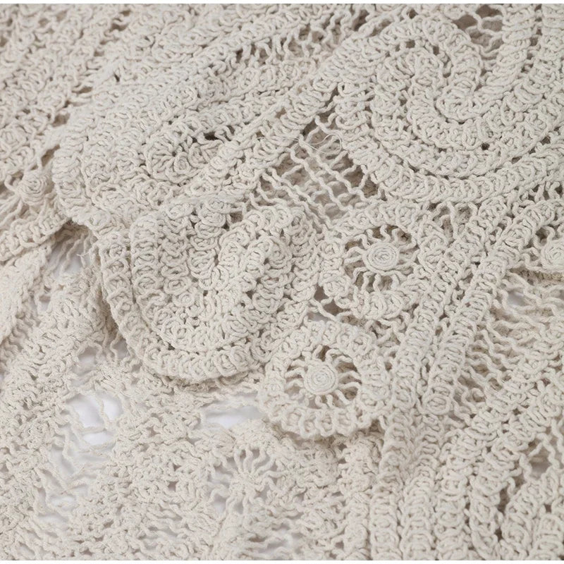 Crochet Knitted Asymmetric Women's Dress Set Chic O-neck Sleeveless Top Short Lining Skirt Suit 2023 Fashion Fairy Sweet Outfits