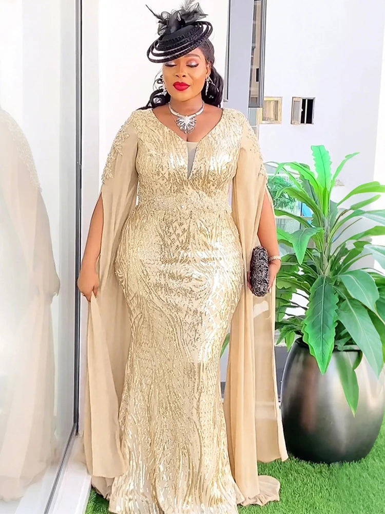 Party Evening Dresses Luxury Sequin Mermaid Gown For Women Africa Clothing Wedding Prom Elegant Bodycon Long Robe Kaftan Abayas