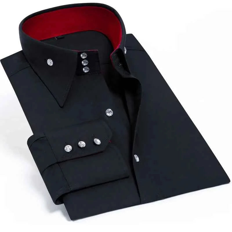 Men's Stretchy Long Sleeve Shirt Crystal Buttons Business Casual Slim Fit Dress Shirts for Men Trendy Traf Homme TS-928