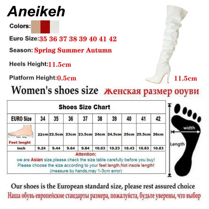 Aneikeh Patent Leather Over The Knee Chelsea Boots Women Shoes Heels Fashion Solid Sexy Thin High Heel Side Zippers Boots Female - CRAVO ROSE