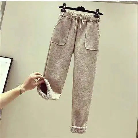 Thickened Lamb Velvet Set Women's Autumn Winter New Embroidery Sweatshirt Woolen Wide Leg Pants Two Piece Set Casual Style
