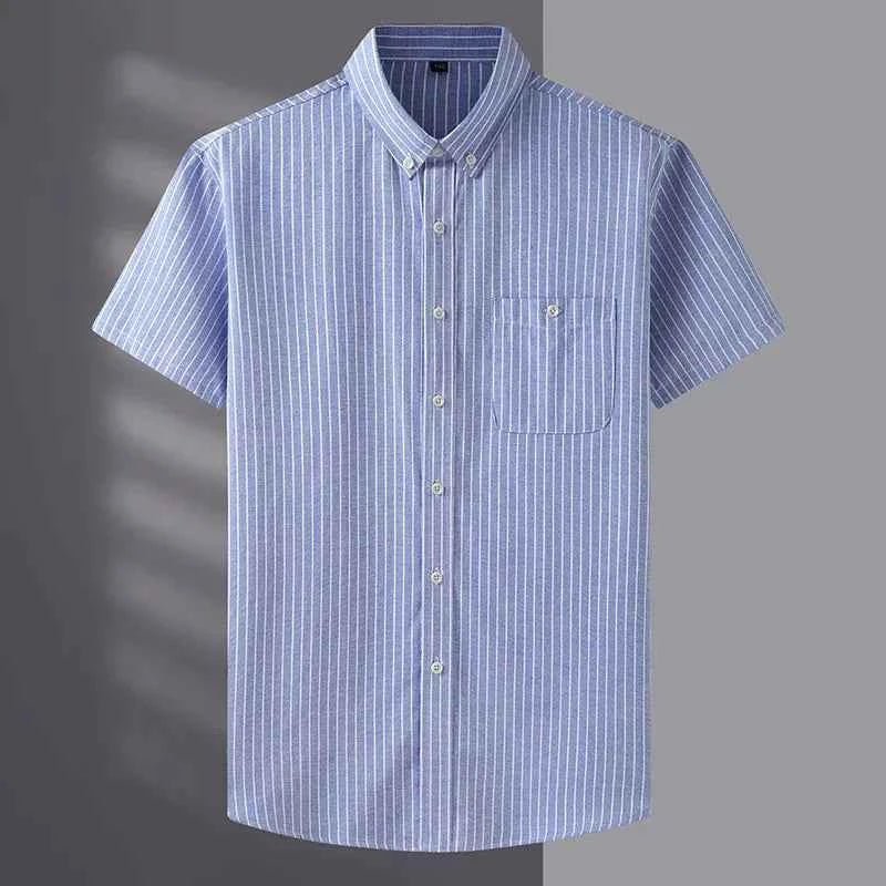 New Summer Men Striped Short Sleeve Shirt Men Dress Shirts Pure Color Business Work Button Up Shirt Big Social Korean Clothes