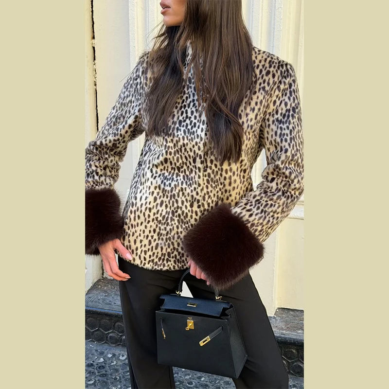 Spring Thin Fur Women's Coat Fashion Leopard Print Full Sleeve Female Jackets 2026 Spring Street New Single Breasted Lady Coats
