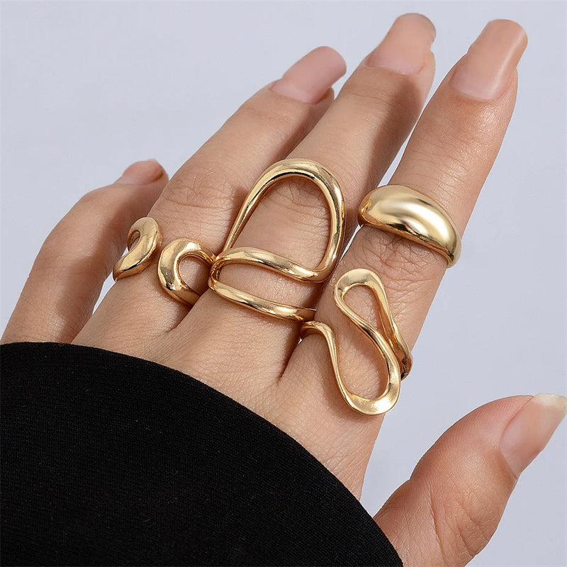 Ingemark 4Pcs Vintage Irregular C Shape Open Ring Set Women Creative Geometric Finger Knuckle Ring Couple Jewelry Accessories