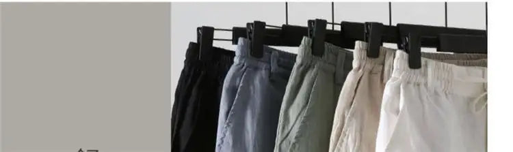 Solid Color Linen Pants Men's Loose Cotton Linen Casual 9 Points Pants Spring Summer Home Straight Soft Comfortable Trousers