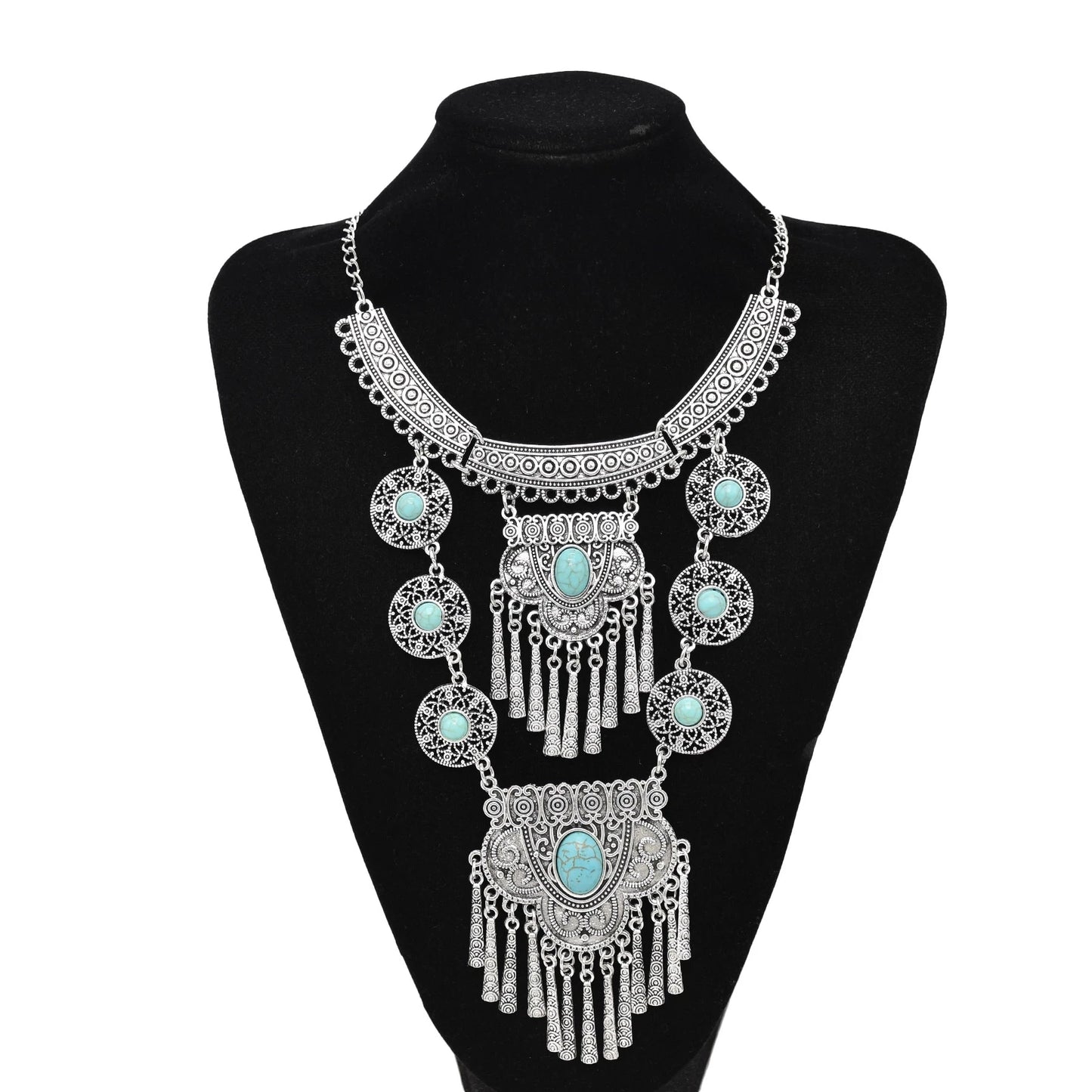 Gypsy Boehmian Hippie Collar Necklaces for Women Big Chunky Tibetan Silver Metal Necklace Festival Turkish Party Jewelry Gift