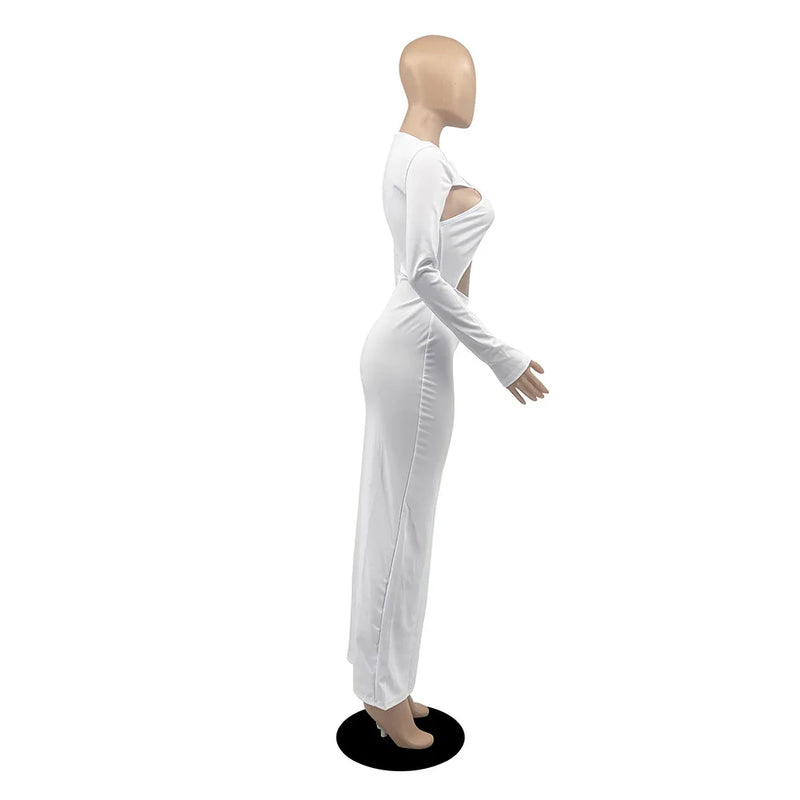 Roupas de outono femininas, vestido sexy slim fit, boate, festa à noite, cor sólida, manga comprida, temperamento, vestidos vazados