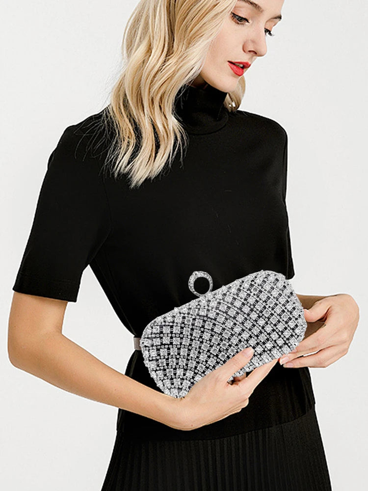 Small Rhinestone Square Purse Trend Luxury Designer Chain Shoulder Bag Women's Handbags Wallets Evening Bag For Wedding ﻿