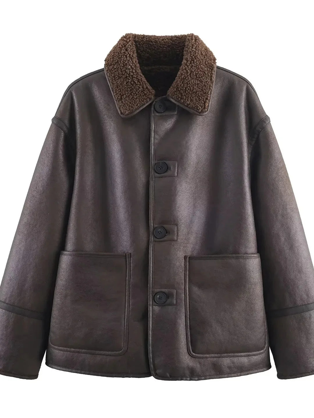 Double-Sided Wear Lamb Fur Jacket Women's Autumn Winter Loose Warm Outerwear Fake Leather Coat Standard Style Long Sleeve