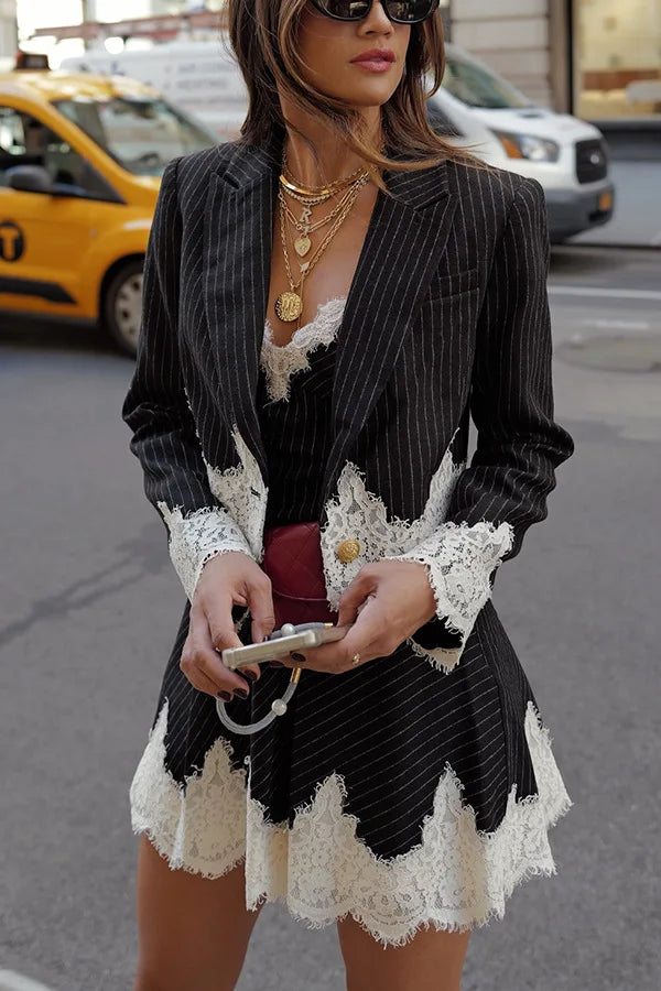 Dress Sets Women Blazer Two Piece Set Sling Mini Dresses V Neck Elegant Short Cardigan Coat Blazer Suits Slim Fit Lady Autumn
