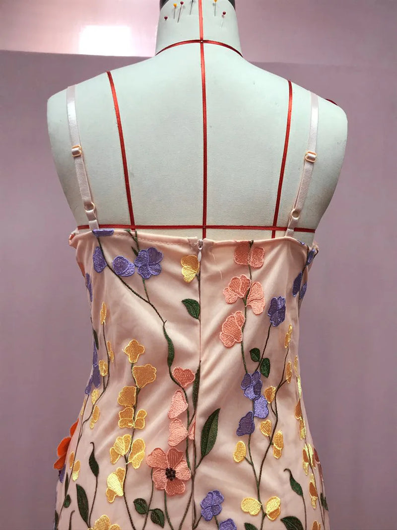 Elegant Temperament, lady Flower Mesh Splicing, Heavy-duty Embroidery, Suspender Dress,woman  Short Skirt, Lace,girl Slimming