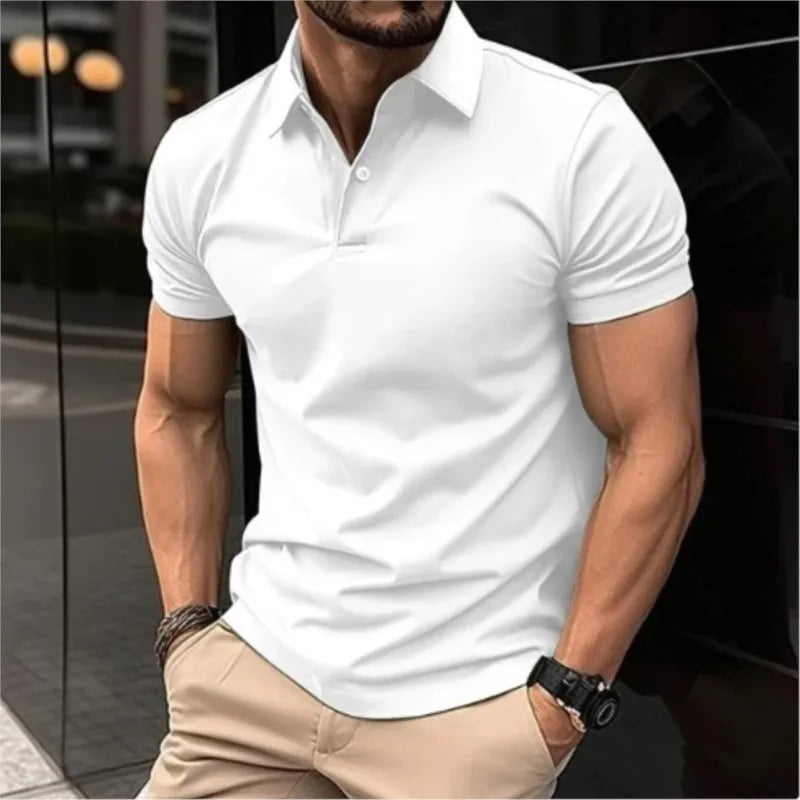 2024 New Men's Summer Casual Solid Color Button Short Sleeved T-shirt Polo Shirt With Purple Loose Collar Daily Versatile Shirt