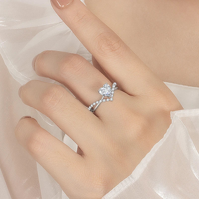 PERMANY 1CT Coração Corte Moissanite Anel para Mulheres S925 Prata Pura Laboratório Diamante Elegante Luxo Jóias de Casamento - CRAVO ROSE