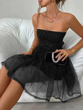 2025 Sexy Elegant Glitter Strapless Dress Fashion Sleeveless Off Shoulder Mid-skirt Breast Wrap Slim Mesh Dress Evening Dresses