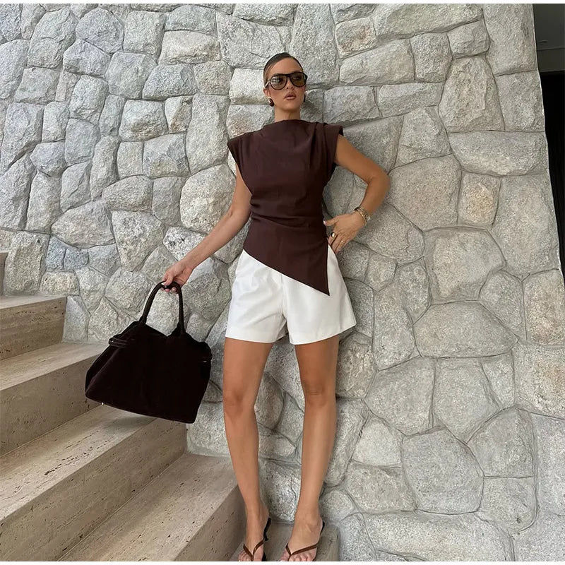 Vestido longo elegante com decote redondo e manga curta, moda feminina, liso, plissado, gaze, patchwork, 2025, novo, para escritório