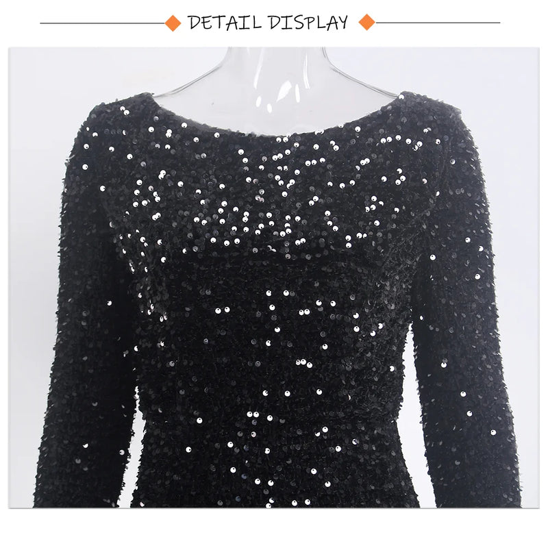 Romagic Elegant Women Modest Stretch Sequin Royal Blue Wedding Prom Gown Long Sleeves Mermaid Formal Evening Party Dress 2025