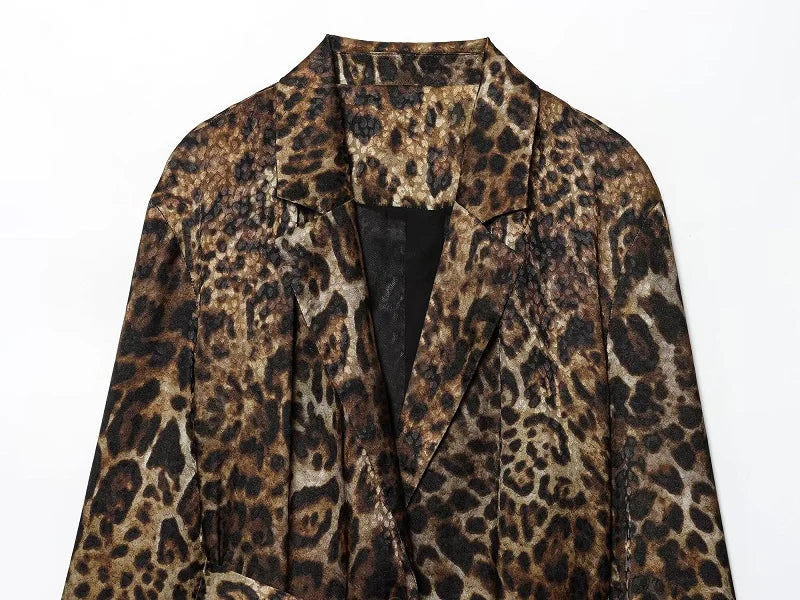 MUJER Leopard Print Blazers Woman Outfit Straight Leg Pants Sets for Women 2 Pieces Jacquard Office Blazer Women's Trouser Suit