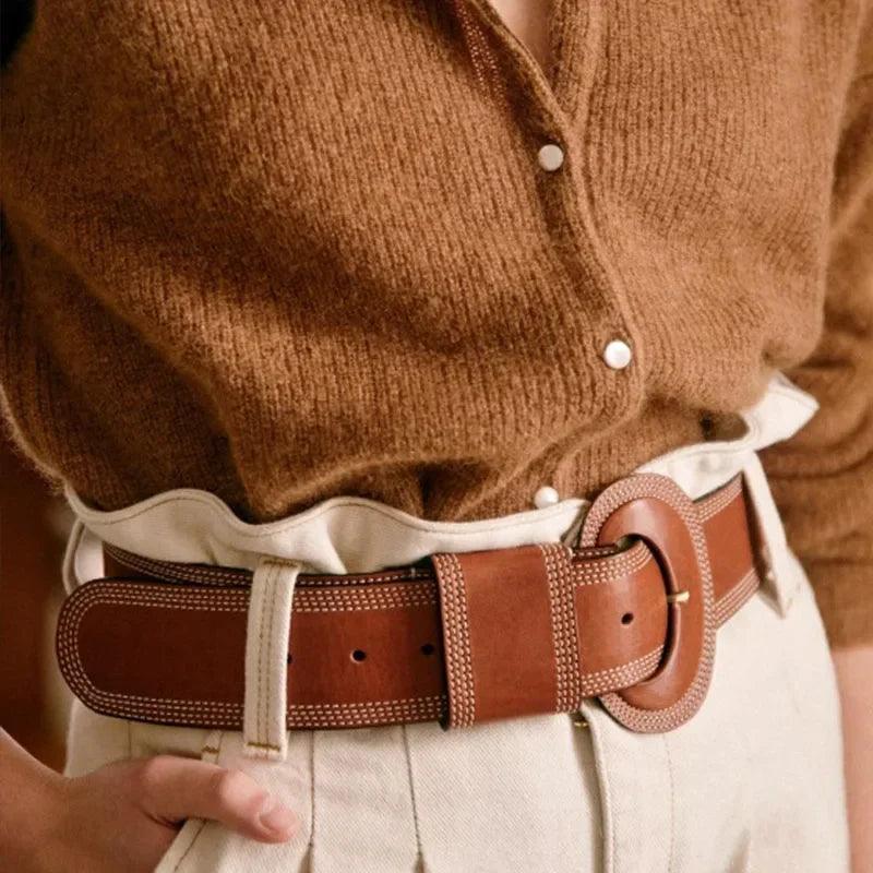 2024 Simple All-match Wide-brimmed Genuine Leather Cowhide Retro Belt Ladies Belt