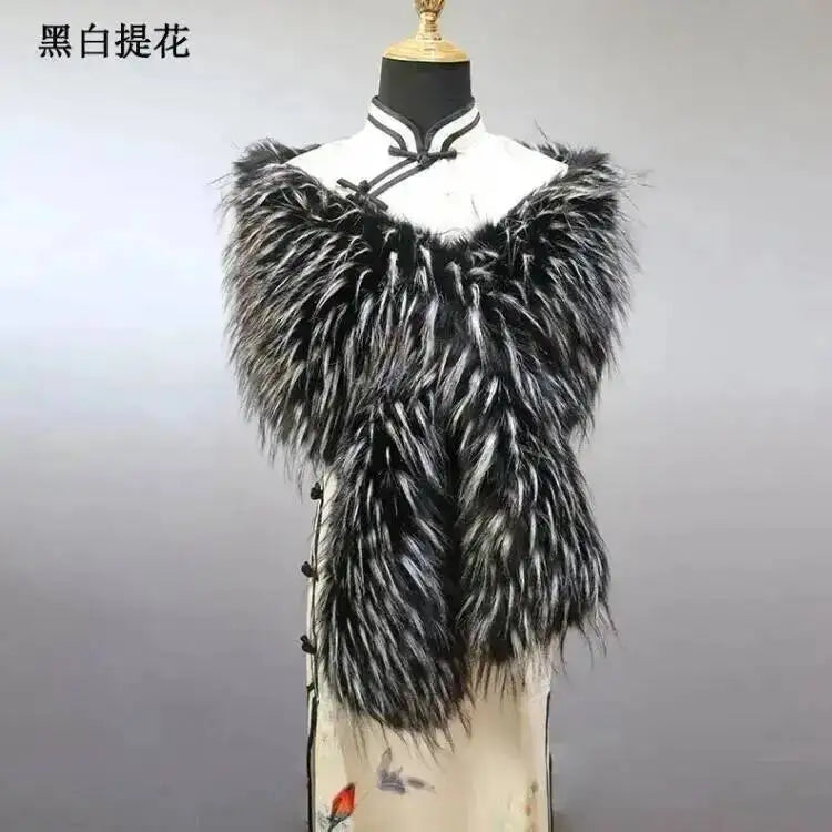 32 Colors 165*30cm Women Luxury Warm Faux Fox Fur Shawl Winter Ladies Plush Scarf Wraps Cloak Coat Wedding Long Cape Scarves