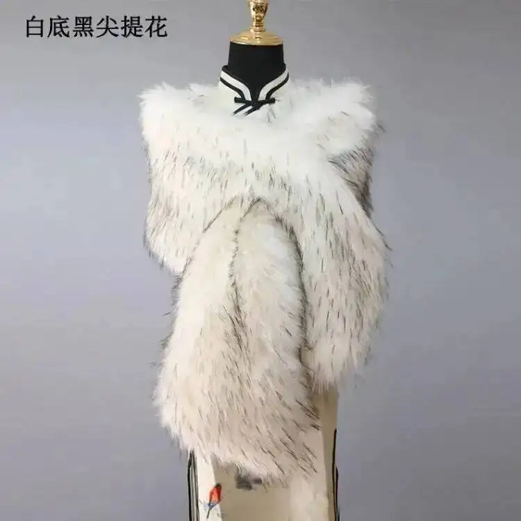 32 Colors 165*30cm Women Luxury Warm Faux Fox Fur Shawl Winter Ladies Plush Scarf Wraps Cloak Coat Wedding Long Cape Scarves