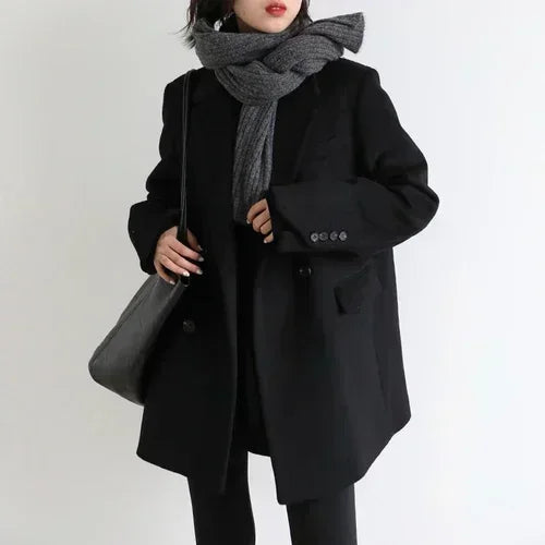 Casaco de lã feminino CHIC VEN, blazer longo de lã, blusa grossa e quente, sobretudo feminino, blusa feminina para escritório, outono e inverno