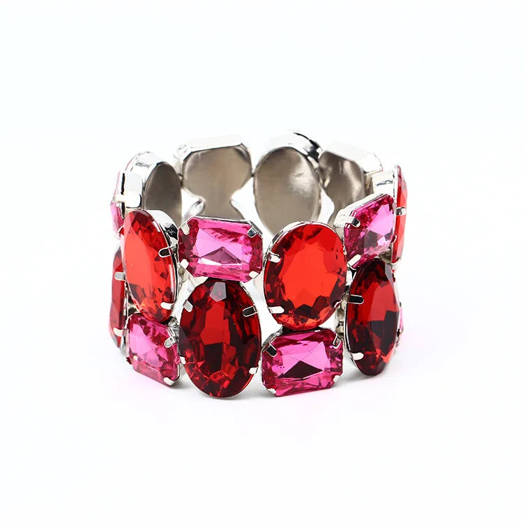 Fashion Exquisite Wide Elastic Color Rhinestone Bridal Bracelet for Women
