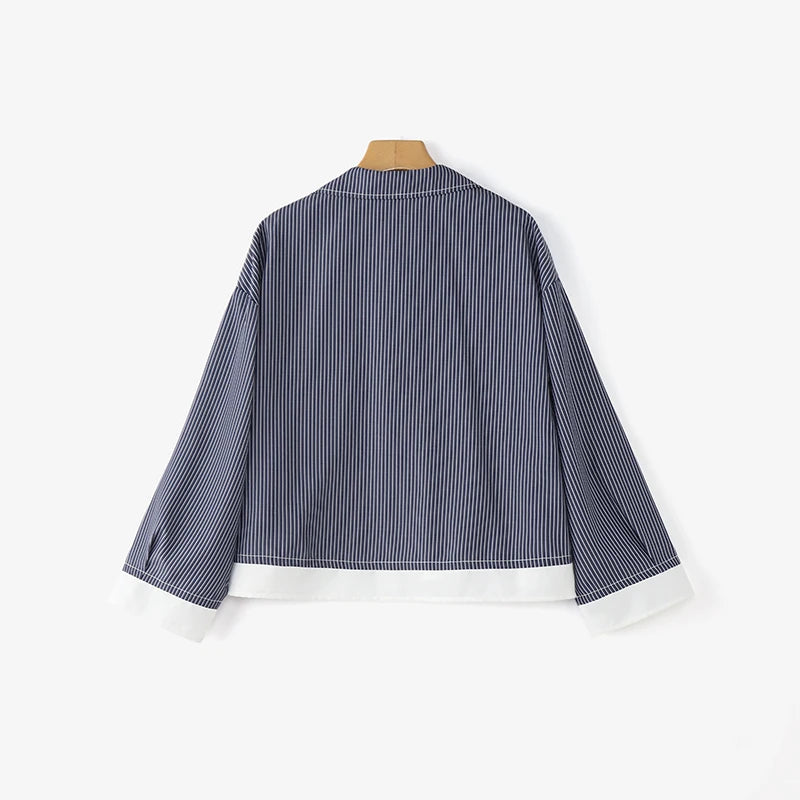 Women Korean Shirts 2025 ZANZEA Autumn Long Sleeve Striped Patchwork Blouse Fashion Tops Tunic Pockets Office Blusas Femininas