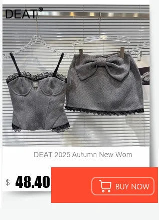 DEAT 2025 Autumn New Fashion Slim Fit Backless Lace One-Piece Camisole For Women Solid Color PU Leather Shorts Female 11A07083