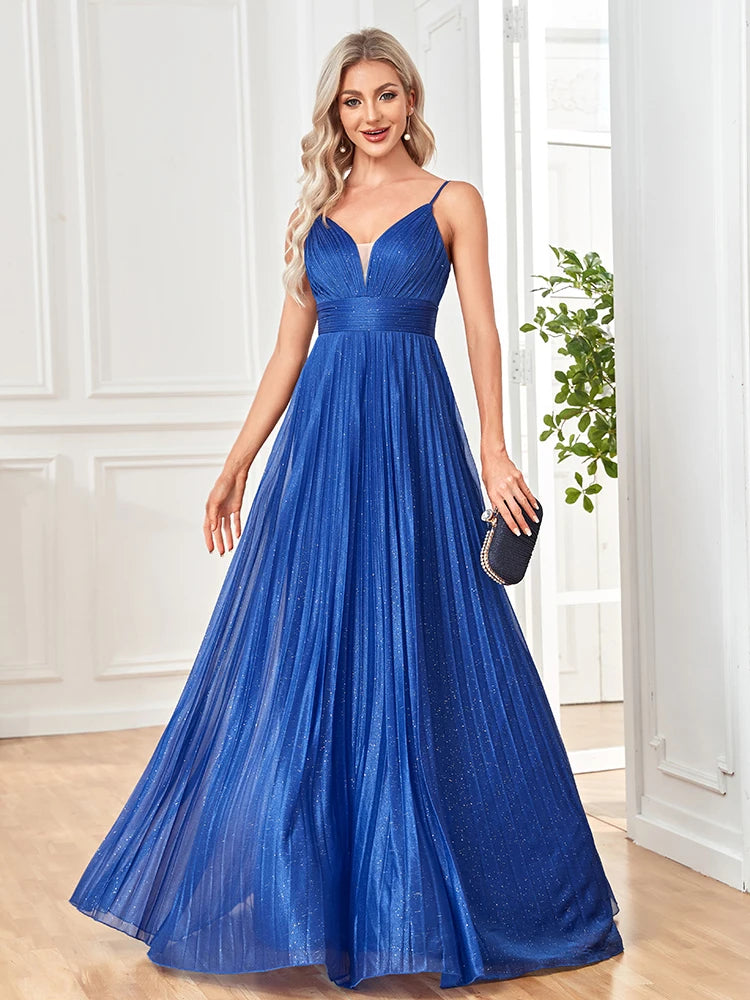 XUIBOL 2024 Elegant Evening Dress Sexy V-Neck A-Line Floor-Length Gown Blue Backless Prom Party Women Maxi Cocktail Vestidos - CRAVO ROSE