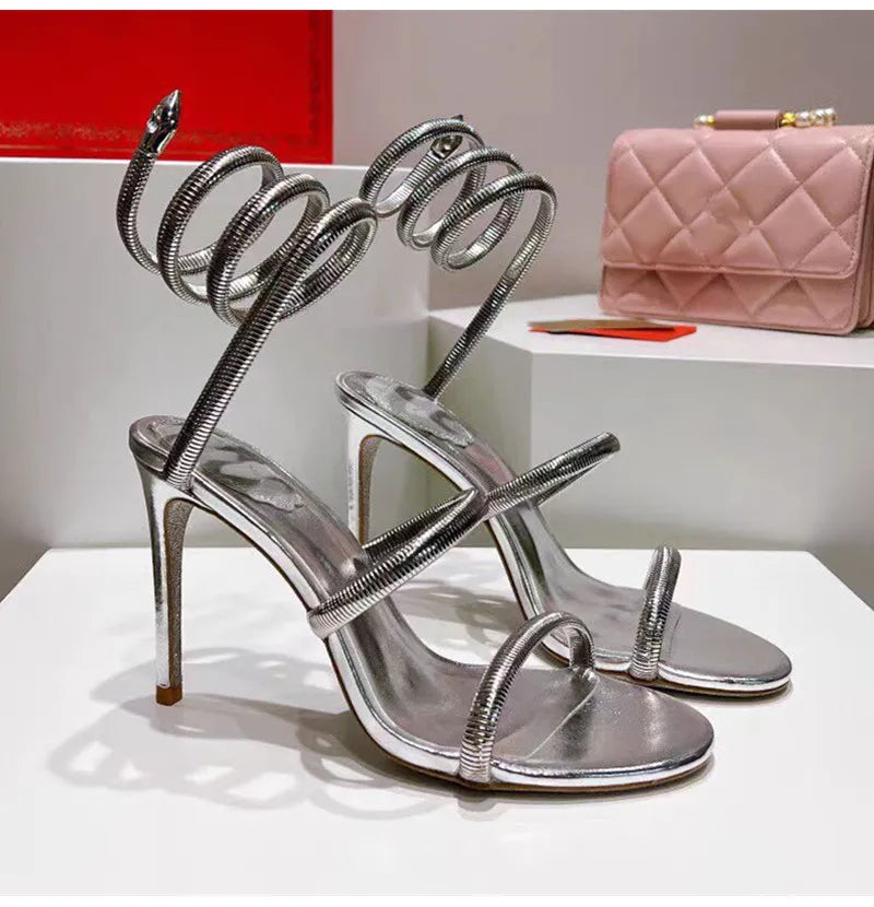 Star style Sexy Narrow band Coiled-strap Women Sandals Fashion Summer Stiletto High heels Gladiator Sandals Party Prom Shoes