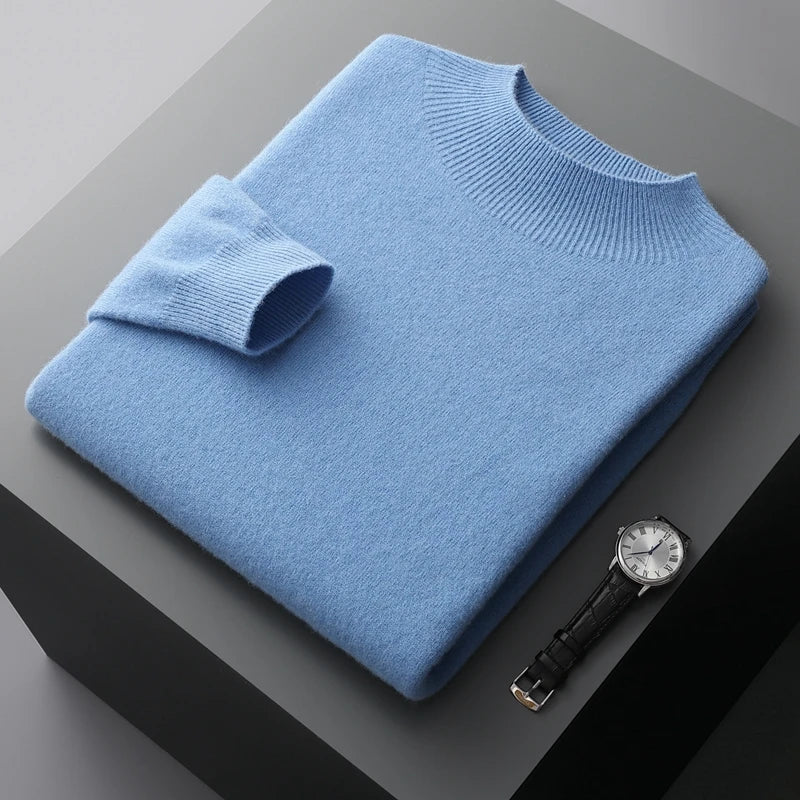 100% Pure Wool Cashmere Sweater Men's Half Turtleneck Pullover Casual Fashion Thickening Top Knitting Sweater