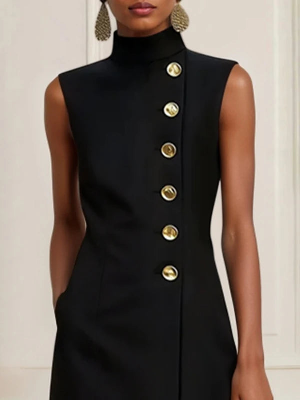 Modigirl Summer Black Birthday Midi Dress for Women Clothing Urban Sleeveless High Neck Woman Elegant Formal Prom Dresses 2025