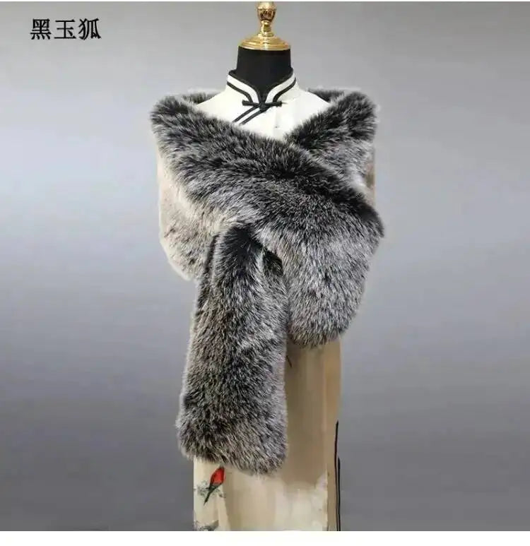 32 Colors 165*30cm Women Luxury Warm Faux Fox Fur Shawl Winter Ladies Plush Scarf Wraps Cloak Coat Wedding Long Cape Scarves