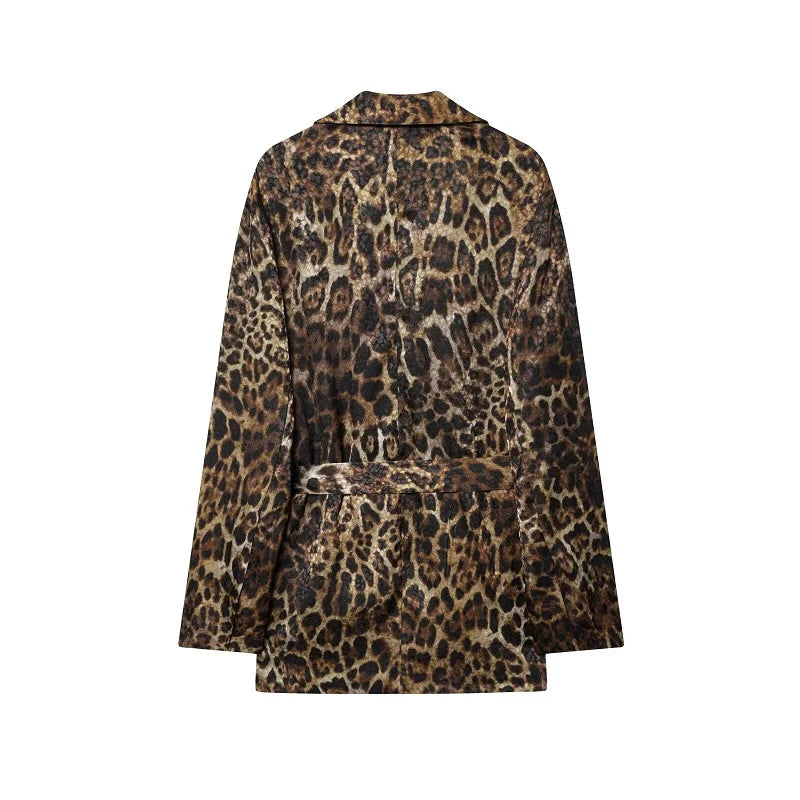 MUJER Leopard Print Blazers Woman Outfit Straight Leg Pants Sets for Women 2 Pieces Jacquard Office Blazer Women's Trouser Suit
