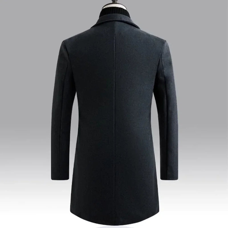 Casaco masculino de abotoamento simples, corte slim, corta-vento com cinto, jaqueta longa, casual, liso, à prova de vento, sobretudo masculino