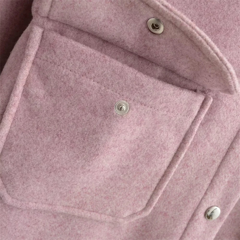 Casaco de lã feminino elegante e casual versátil de manga comprida e abotoamento simples