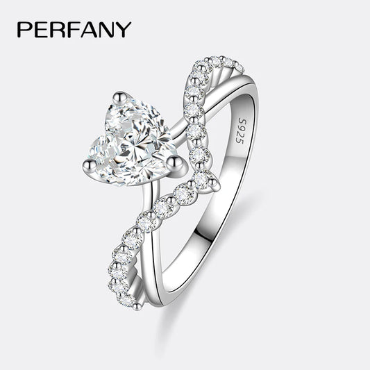 PERMANY 1CT Coração Corte Moissanite Anel para Mulheres S925 Prata Pura Laboratório Diamante Elegante Luxo Jóias de Casamento - CRAVO ROSE