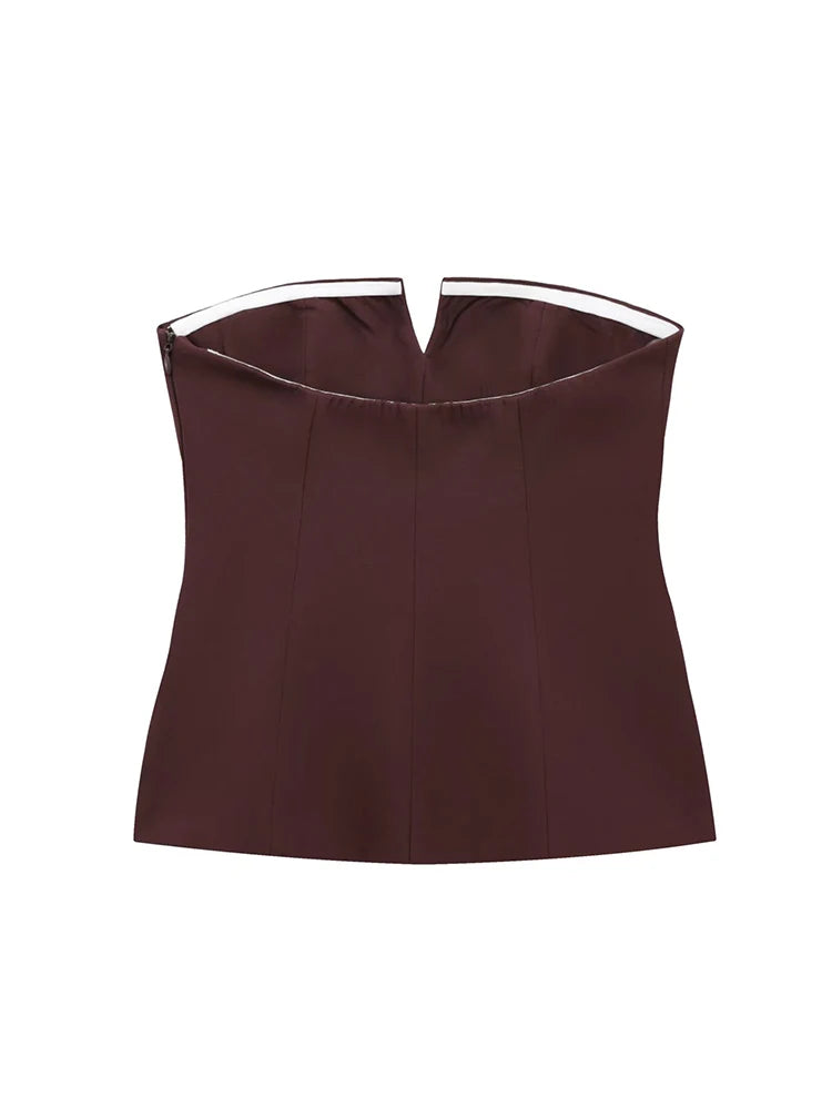 TFMLN Primavera Verão Feminino Sem Alças Crop 2025 Tops Básicos Sem Mangas Escritório Senhora Tops Tendência Rua Clássico Sólido Tops Tubo